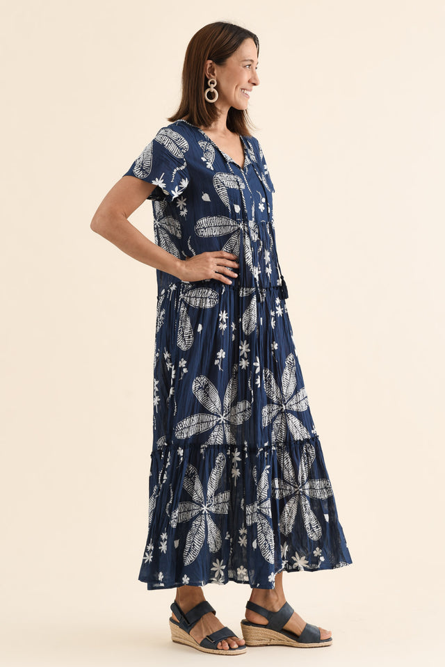 Nona Navy Flower Crinkle Cotton Maxi Dress image 3