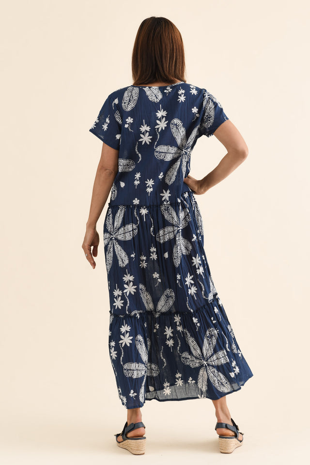 Nona Navy Flower Crinkle Cotton Maxi Dress image 4