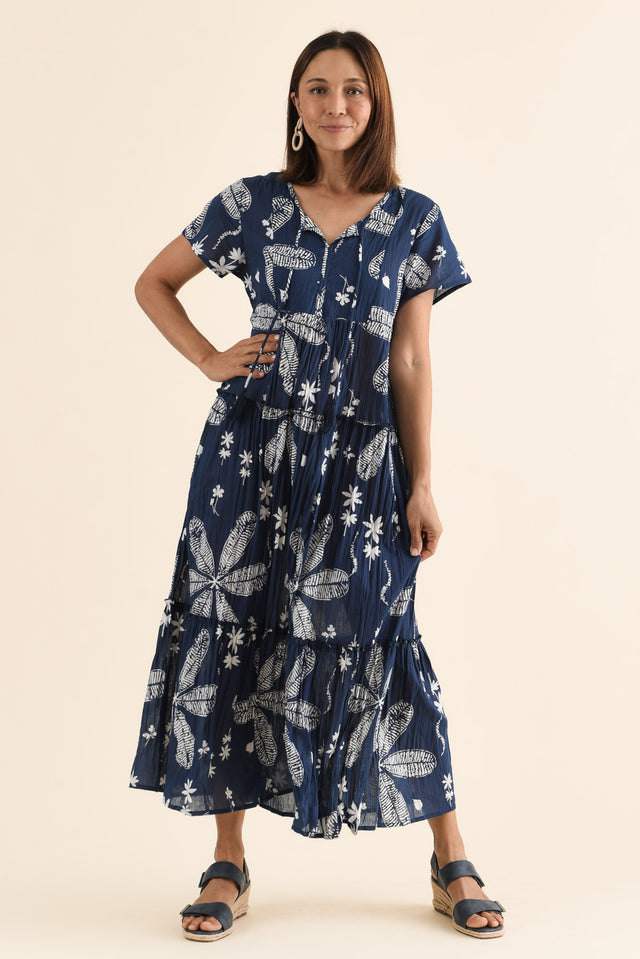 Nona Navy Flower Crinkle Cotton Maxi Dress image 6