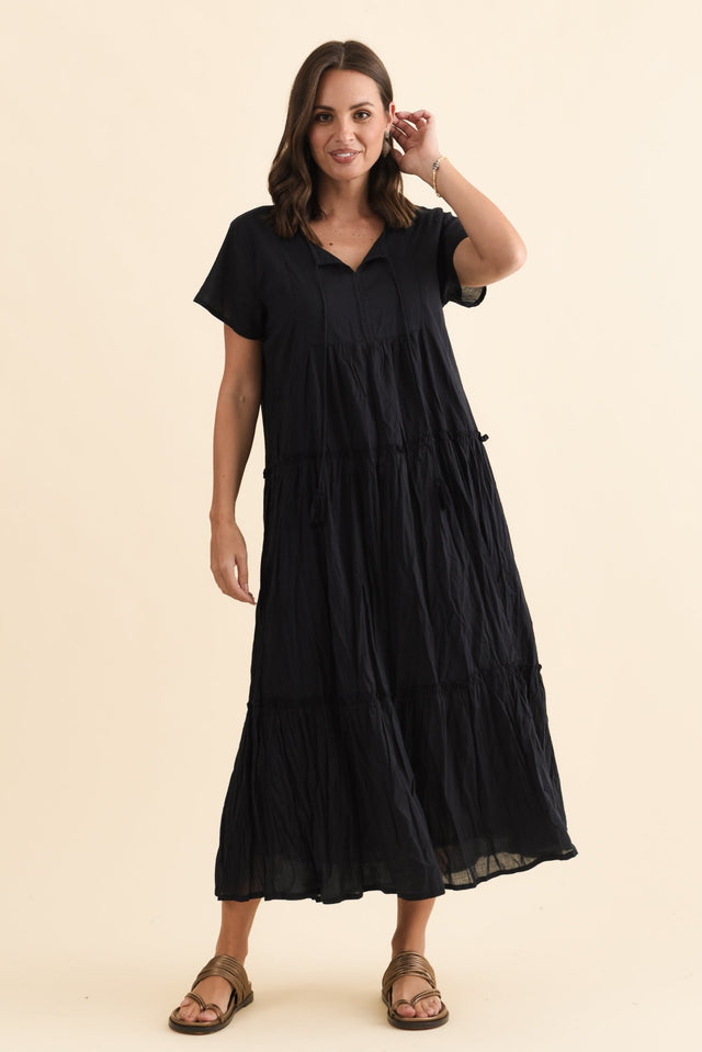 Nona Navy Crinkle Cotton Maxi Dress,Brunette model,alt text|model:MJ image 8