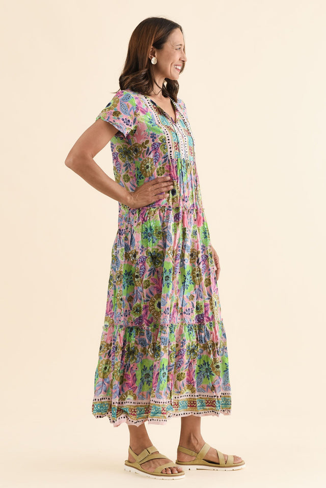 Nona Pink Floral Crinkle Cotton Maxi Dress,Side,Brunette model,alt text|model:Cara image 3