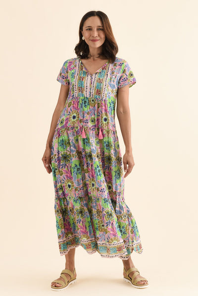 Nona Pink Floral Crinkle Cotton Maxi Dress
