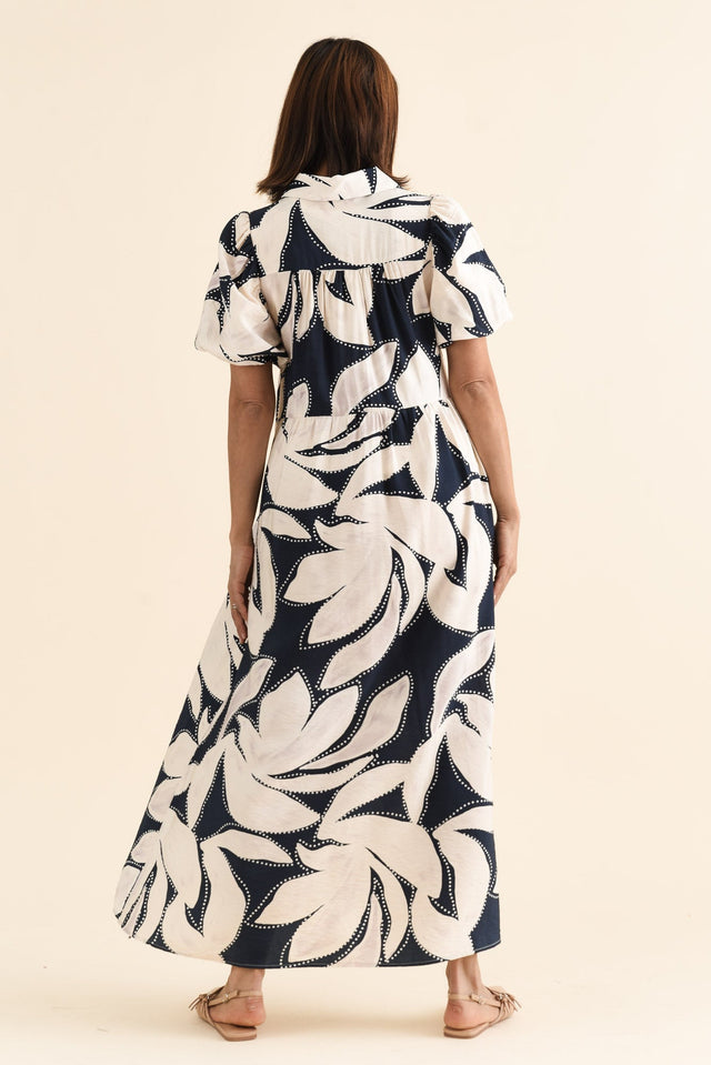 Nova Navy Floral Shirt Dress,brunette model,Back of Outfit,alt text|model:Cara image 4