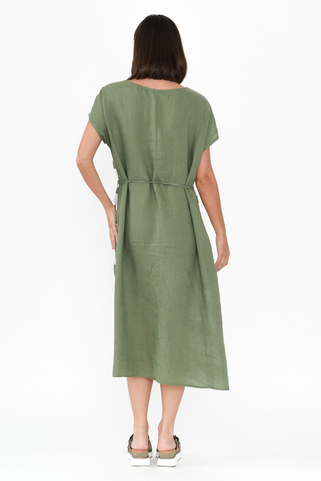 Nunez Khaki Stripe Linen Blend Dress,Brunette model,alt text|model:MJ image 6