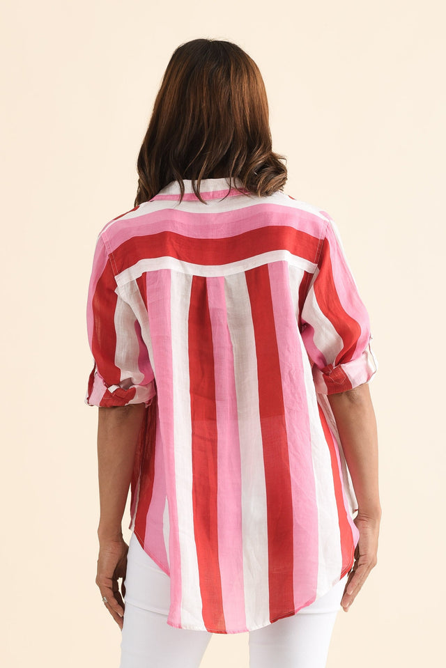 Nyla Red Stripe Linen Shirt,Back,Brunette model,alt text|model:Cara image 4