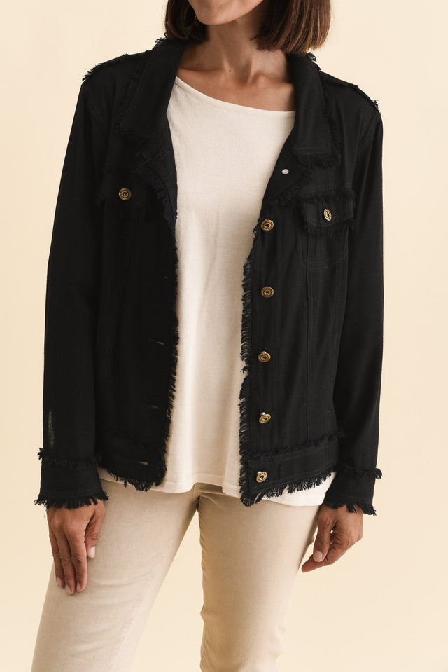 Oakley Black Linen Frayed Jacket,Brunette model,alt text|model:Cara image 6