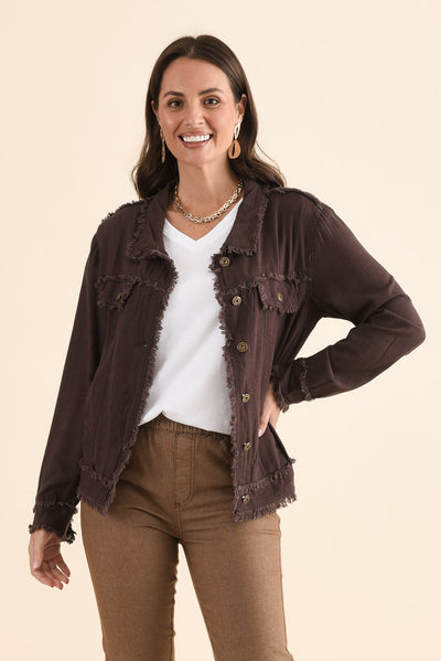 Oakley Chocolate Linen Frayed Jacket