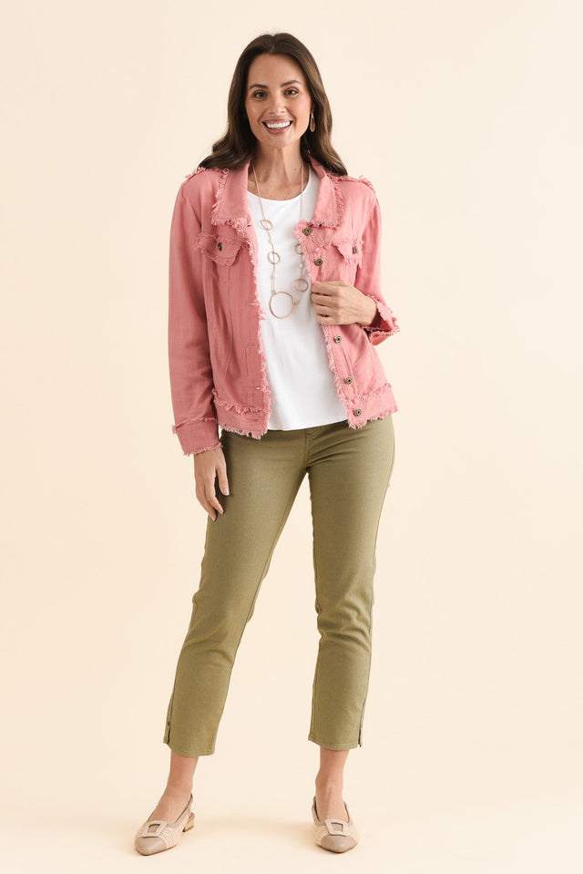 Oakley Pink Linen Frayed Jacket,Detail,Brunette model,alt text|model:MJ image 5