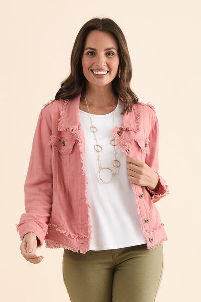 Oakley Pink Linen Frayed Jacket