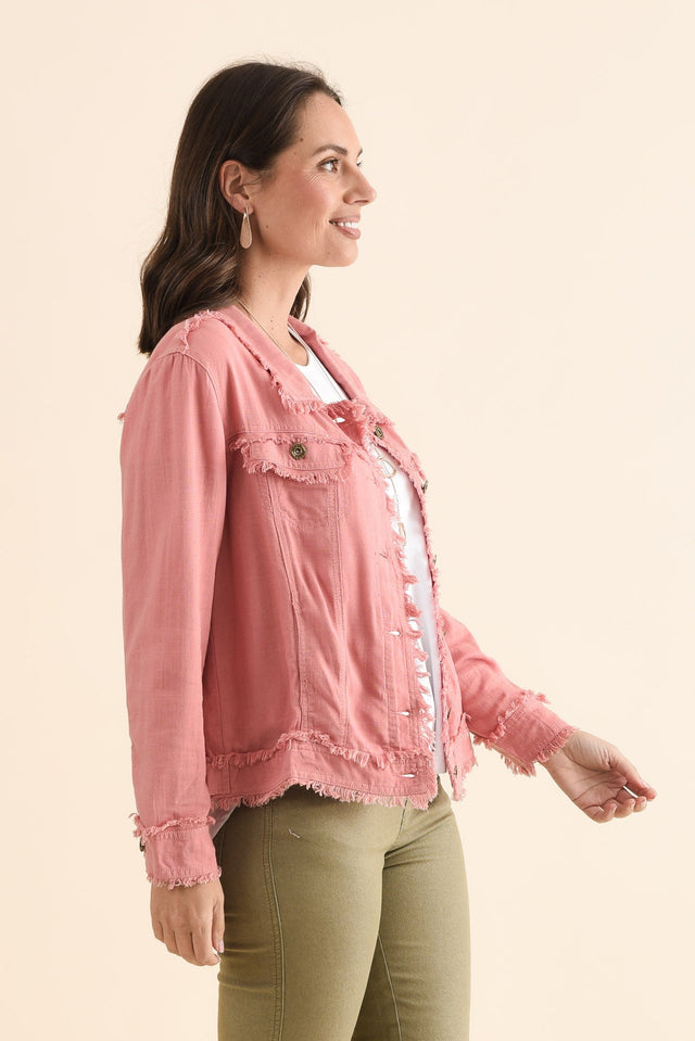 Oakley Pink Linen Frayed Jacket,Full Body,Brunette model,alt text|model:MJ image 2