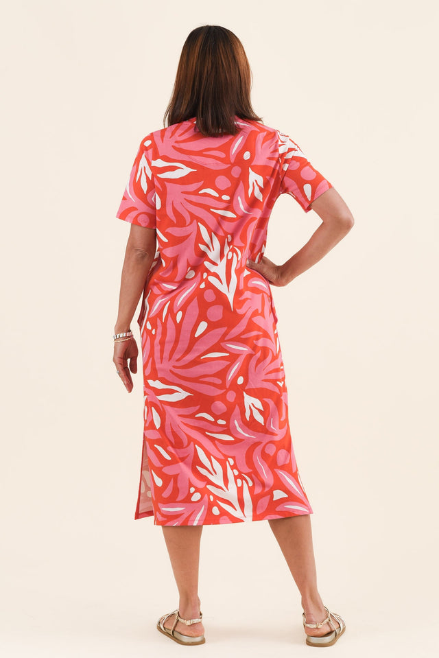 Oceana Orange Abstract Cotton Tee Dress,Back,Brunette model,alt text|model:Cara image 4