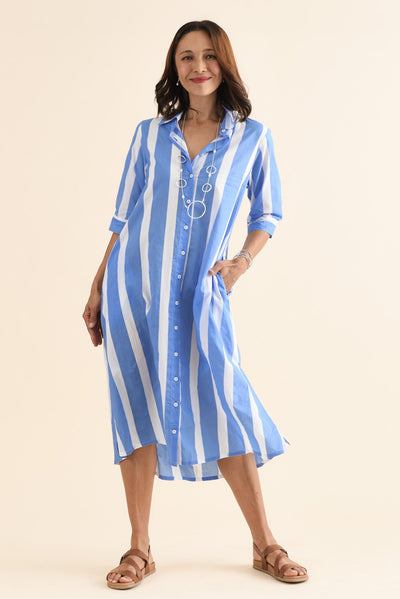 Odessa Blue Stripe Organic Cotton Shirt Dress