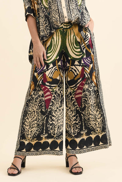 Odia Green Mosaic Wide Leg Pants