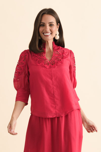 Oleander Ruby Cotton Silk Blouse