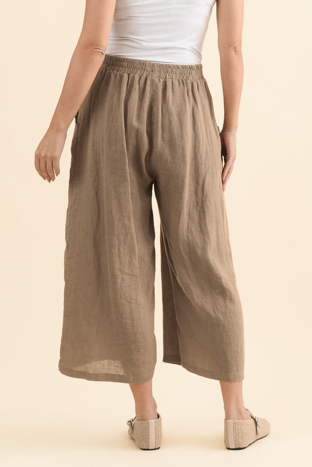 Olga Mocha Linen Wide Leg Pants,Brunette model,alt text|model:MJ image 6