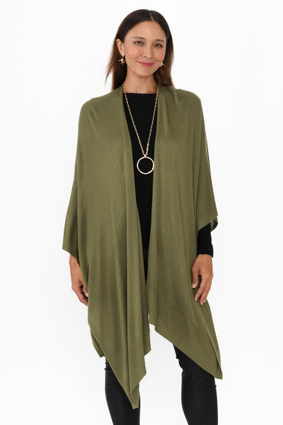 Olive Bamboo Cashmere Knit Wrap