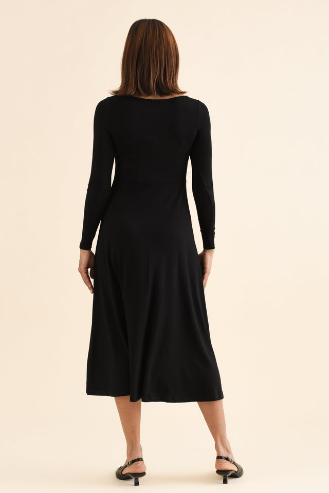 Olivia Black Bamboo Sleeved Dress,Back,Brunette model,alt text|model:Cara image 5