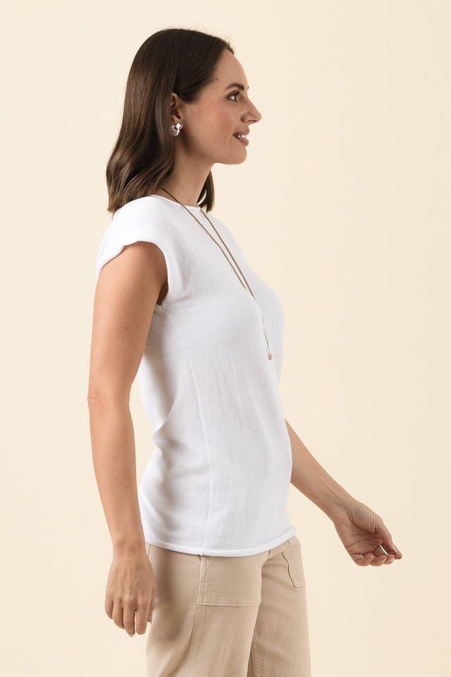 Ollie White Cotton Knit Tee,Brunette model,alt text|model:MJ image 4