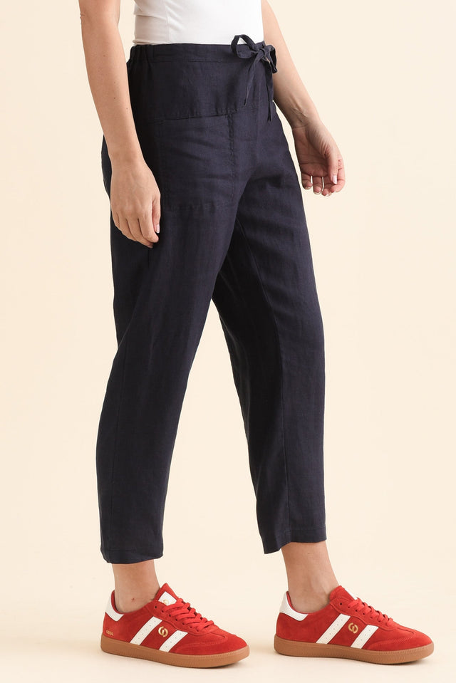Oman Navy Linen Drawstring Pants image 3