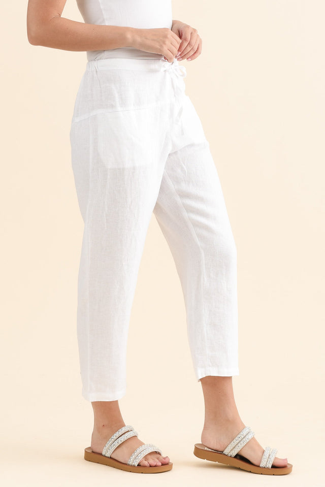 Oman White Linen Drawstring Pants image 3