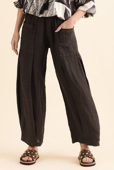 Ona Chocolate Linen Barrel Pants