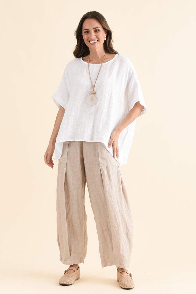 Ona Natural Linen Barrel Pants,Full Body,Brunette model,alt text|model:MJ image 6