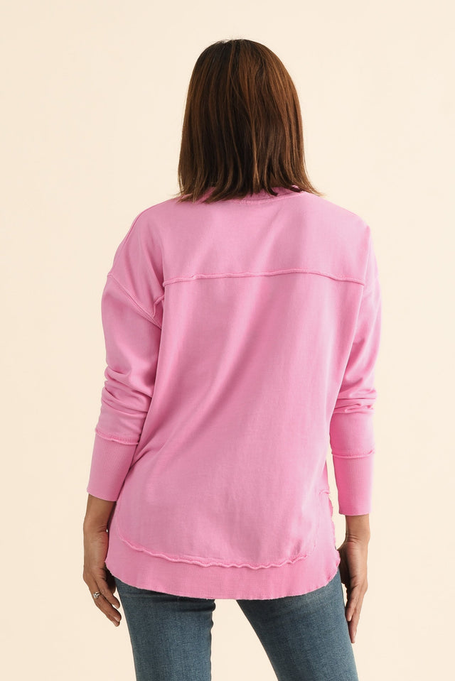 One Heart Pink Cotton Crewneck Sweatshirt,brunette model,Back of Outfit,alt text|model:Cara image 4