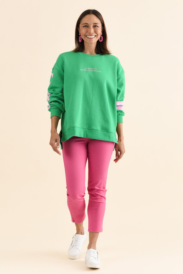 Origin Green Cotton Crewneck Sweatshirt,Full Body,Brunette model,alt text|model:Cara image 2