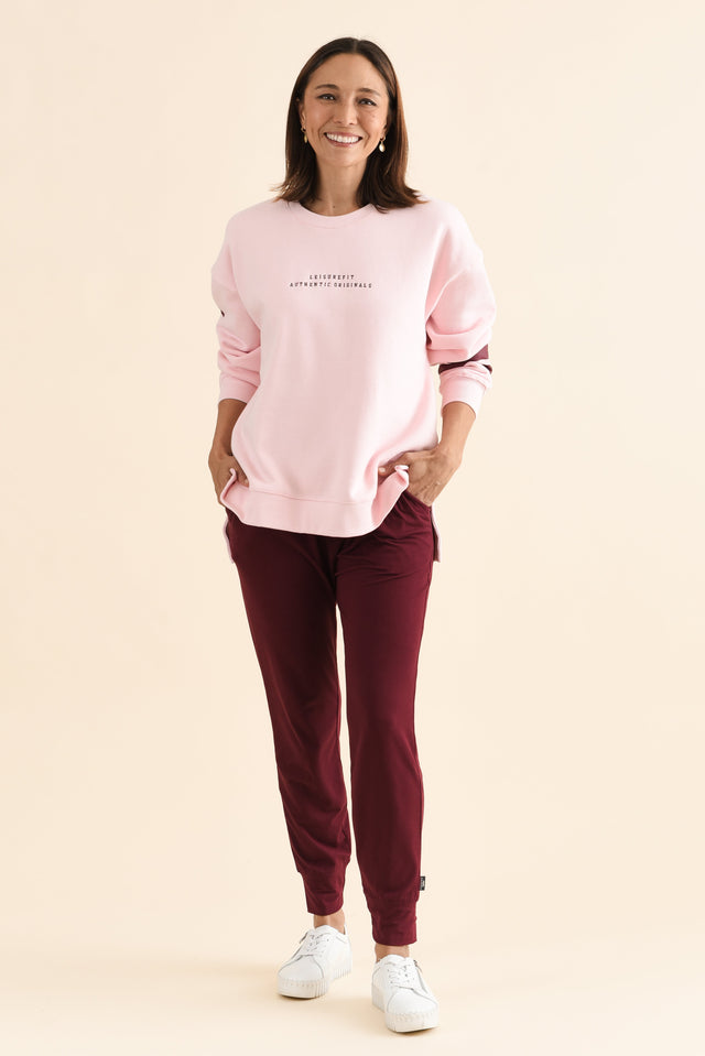 Origin Pink Cotton Crewneck Sweatshirt,Full Body,Brunette model,alt text|model:Cara image 2