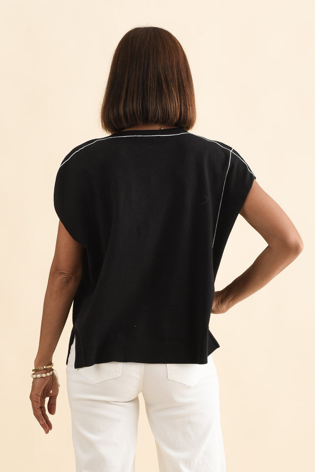 Orla Black Cotton Blend Knit Top,Brunette model,alt text|model:Cara image 5