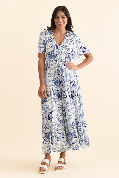 Orson Blue Mosaic Tier Dress