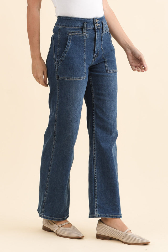 Orwell Mid Blue Straight Leg Jeans,Brunette model,alt text|model:MJ image 4