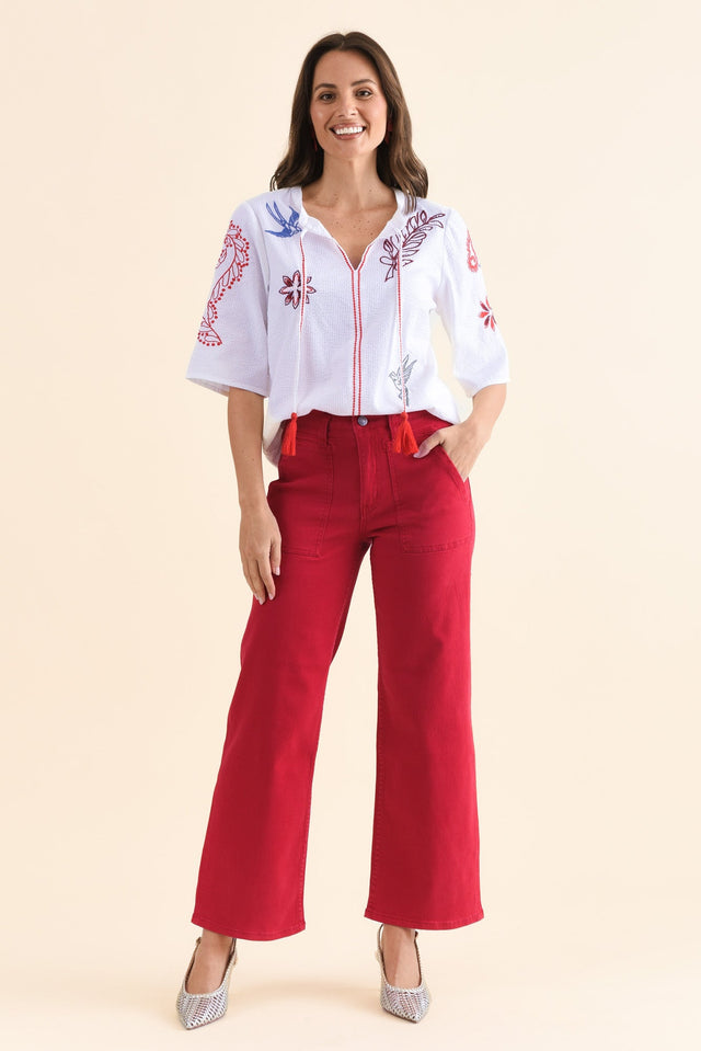 Orwell Red Straight Leg Jeans,Full Body,Brunette model,alt text|model:MJ image 7