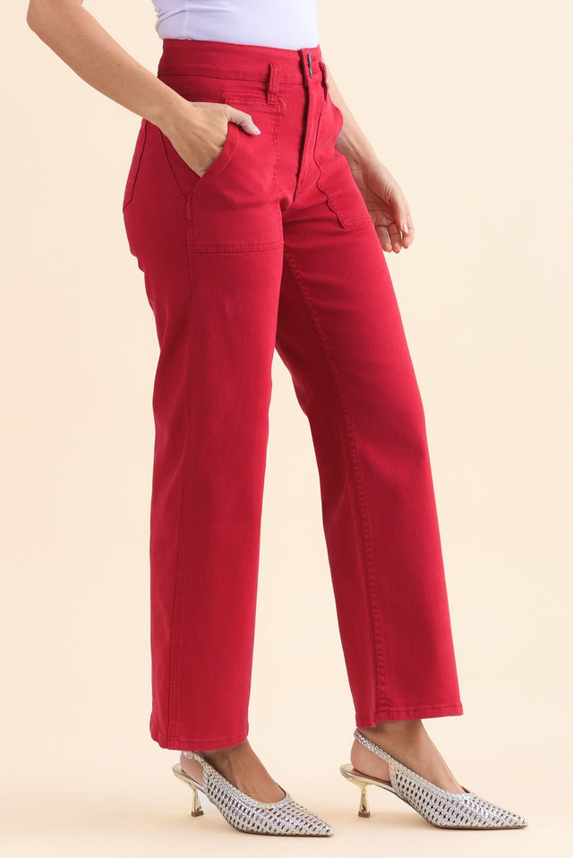 Orwell Red Straight Leg Jeans,Side,Brunette model,alt text|model:MJ image 4