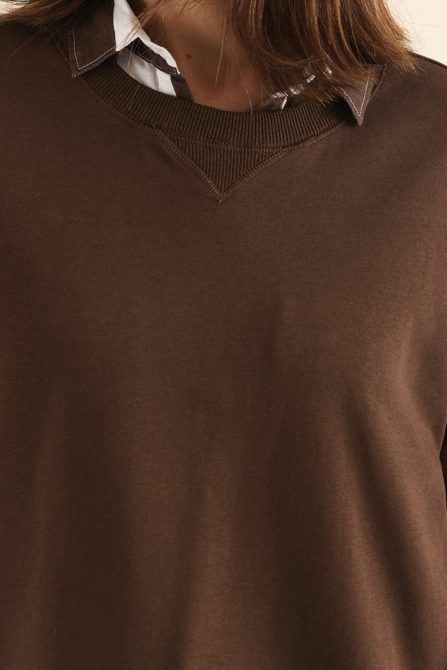 Osbourne Chocolate Cotton Sweatshirt,Detail,Brunette model,alt text|model:Cara image 5