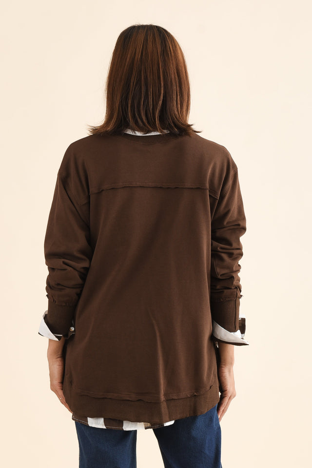 Osbourne Chocolate Cotton Sweatshirt,Back,Brunette model,alt text|model:Cara image 4