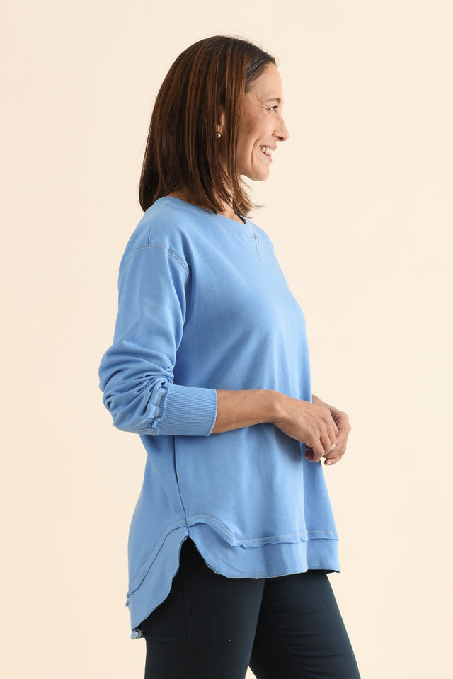 Osbourne Light Blue Cotton Sweatshirt,Side,Brunette model,alt text|model:Cara image 3