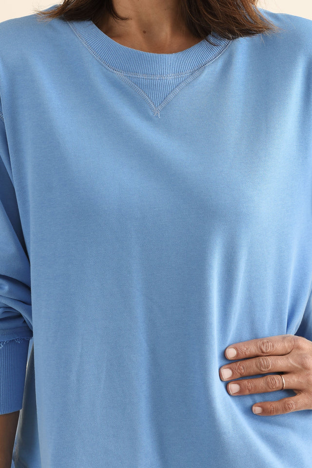 Osbourne Light Blue Cotton Sweatshirt,Detail,Brunette model,alt text|model:Cara image 5