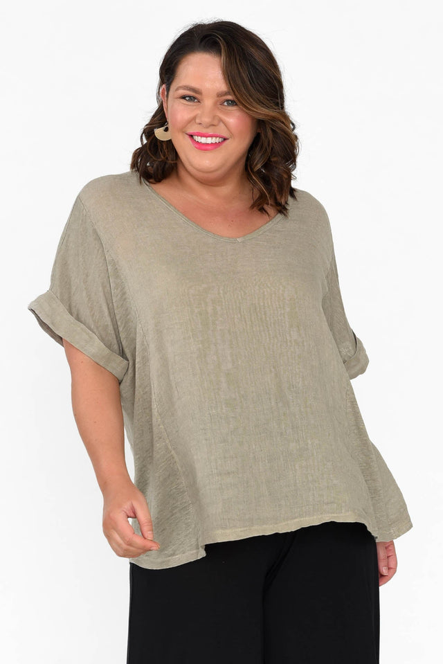 plus-size,curve-tops,plus-size-sleeved-tops,plus-size-linen-tops alt text|model:Stacey