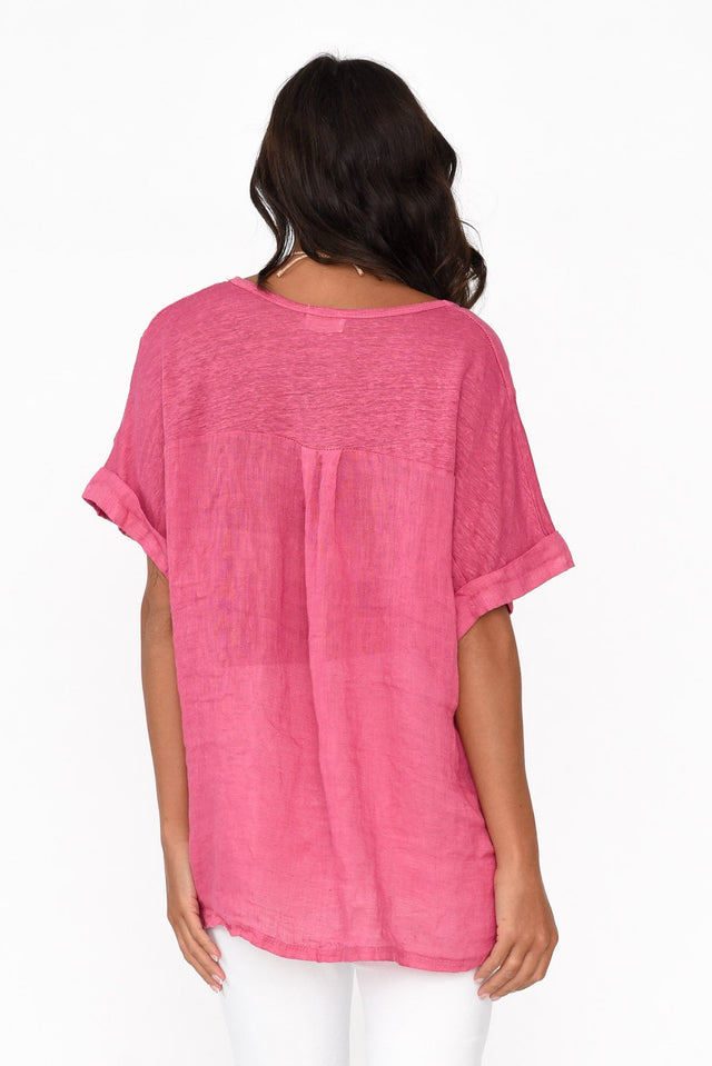 Oversized Anna Pink Linen Tee,Brunette model,alt text|model:Brontie image 4
