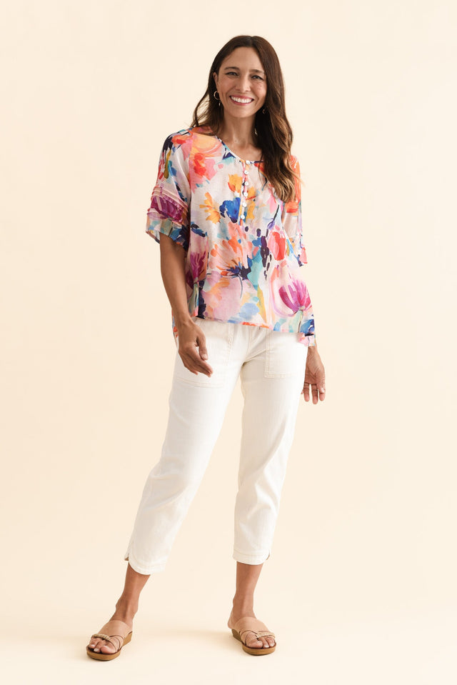 Paden Orange Floral Button Top,Brunette model,alt text|model:Cara image 7
