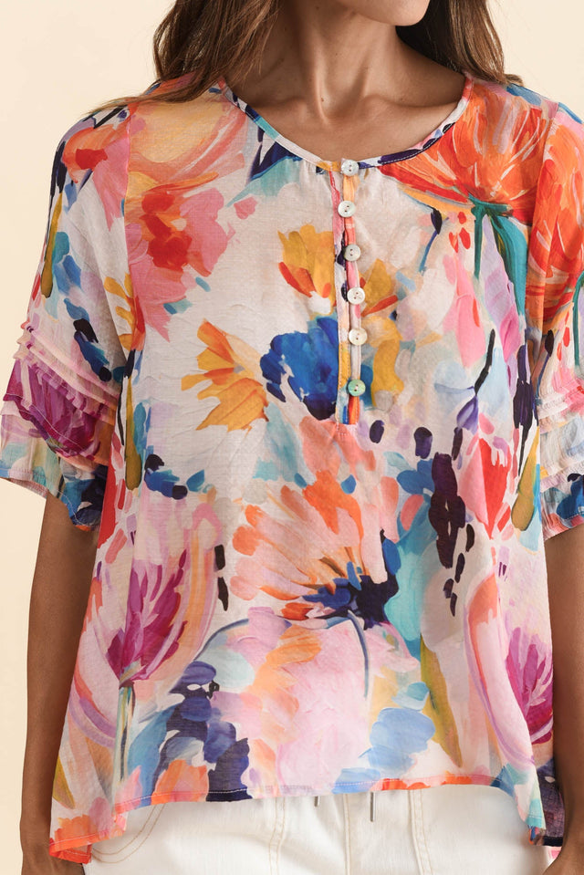 Paden Orange Floral Button Top,Brunette model,alt text|model:Cara image 6