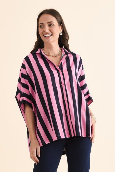 Palermo Navy Stripe Linen Blend Shirt