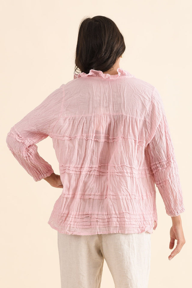 Palmer Pink Cotton Long Sleeve Top,Back,Brunette model,alt text|model:Brontie image 4