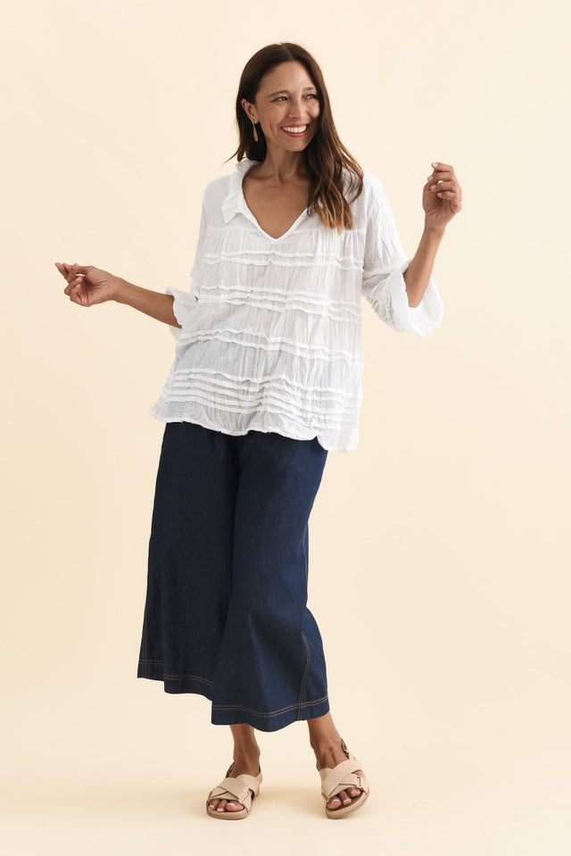 Palmer White Cotton Long Sleeve Top,Brunette model,alt text|model:Cara image 8