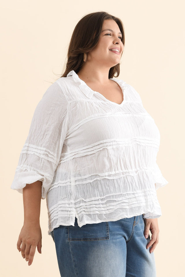 Palmer White Cotton Long Sleeve Top,Brunette model,alt text|model:Gabby image 11