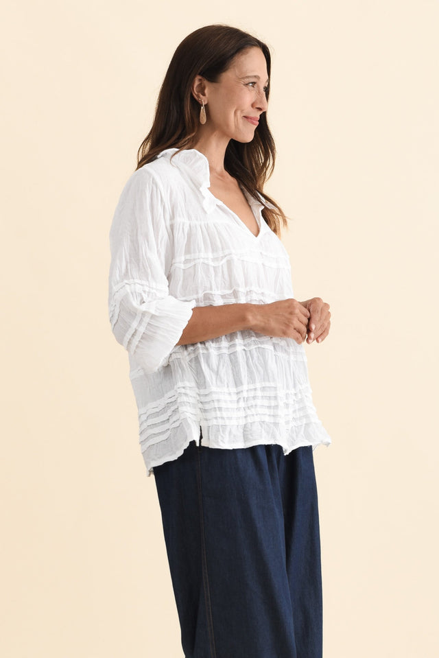 Palmer White Cotton Long Sleeve Top,Brunette model,alt text|model:Cara image 4