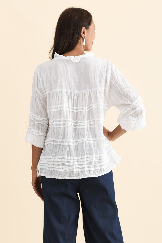 Palmer White Cotton Long Sleeve Top,Brunette model,alt text|model:Cara image 5