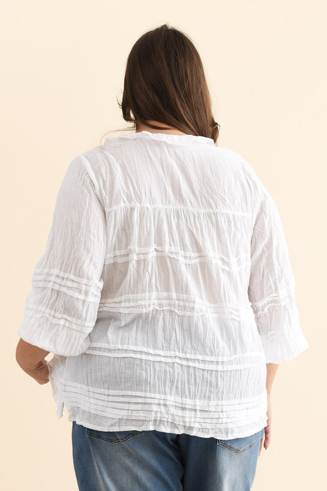 Palmer White Cotton Long Sleeve Top,Brunette model,alt text|model:Gabby image 12