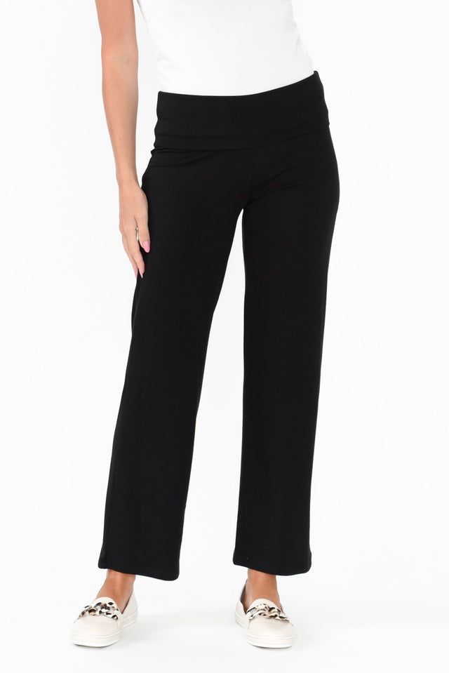 Pamela Black Bamboo Pants - Petite length_Full rise_High print_Plain colour_Black PANTS alt text|model:MJ